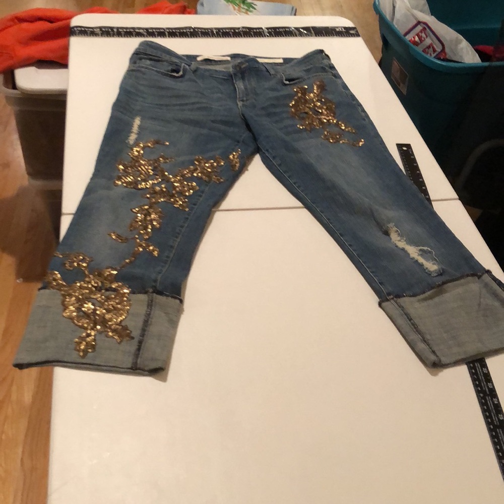 Pilcro and the Letterpress Blue Jeans with Gold Accents - Picture 4 of 15